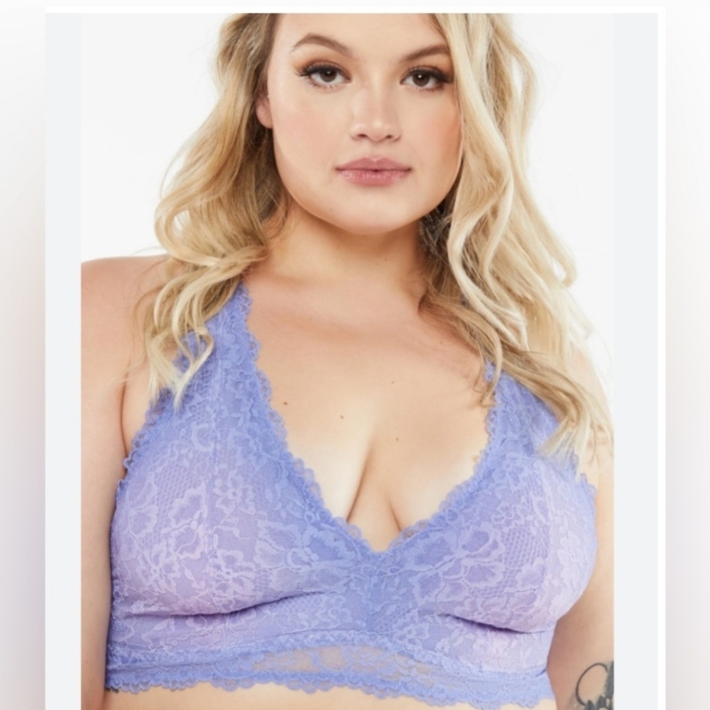 NWT SavageXFenty Blue Ombre Lace Bralette And Brazillian Panty Set size 1x